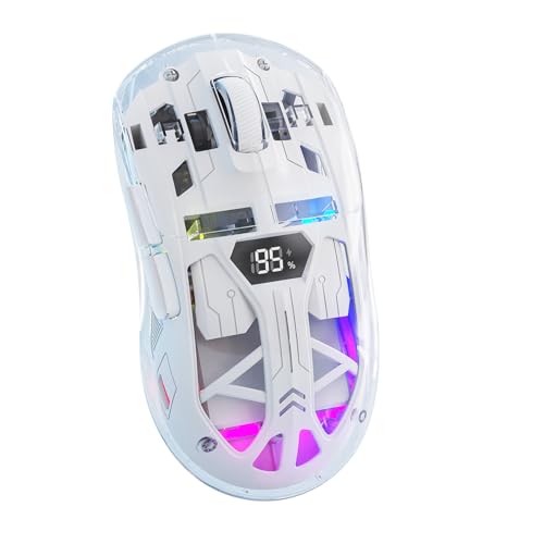 ZIYOU LANG A2 Transparent Wireless Gaming Mouse with Battery Level Display,Bluetooth/2.4G Wireless PC Mice,3D RGB Backlit,5 Million Clicks,PixArt 3212,up to 4000 DPI for Win/MAC (White) - color: White