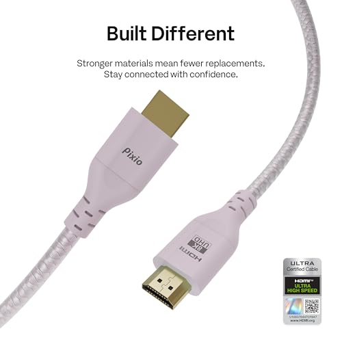 Pixio Pink 8K HDMI 2.1 Cable Ultra Certified Ultra High Speed 6FT 8K 60Hz 4K 120Hz Nylon Braided, Gold Plated Connector, Anti-Breakage, HDR10+, dtsx, eARC, HDCP, Dolby Compatible - color: Pink, size: 6 ft