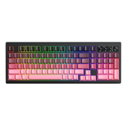 FREEWOLF K100 99 Keys Gaming Creamy Silent Wireless Keyboard with Media Knob,BT/2.4GHz/USB-C,Side Printed Keys RGB Backlit Number Pad,Retro Cute Membrane Computer Keyboard for PC/MAC-Gradient Pink - color: Gradient Pink