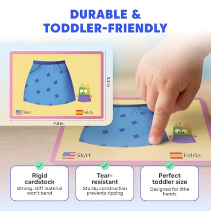 Kidrox 100 First Words Flash Cards for Toddlers, English with Spanish Learning Cards, Preschool Vocabulary & Speech Development Toy with Peek-a-Boo Sleeve for Memory Enhancement & Pattern Recognition - style: First 100 Words