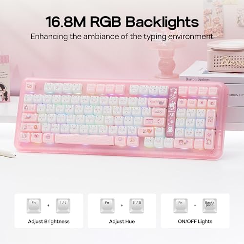 KiiBoom Phantom98 Lite 96% Wireless Mechanical Gaming Keyboard, VIA Programmable, Creamy Keyboard with Gasket, 8000mAh Battery, Hot Swap, RGB Backlits, NKRO for Win/Mac (Pink, Mossy Silent Switch) - color: Pink, size: Mossy Silent Switch