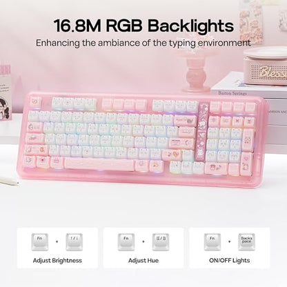 KiiBoom Phantom98 Lite 96% Wireless Mechanical Gaming Keyboard, VIA Programmable, Creamy Keyboard with Gasket, 8000mAh Battery, Hot Swap, RGB Backlits, NKRO for Win/Mac (Pink, Mossy Silent Switch) - color: Pink, size: Mossy Silent Switch