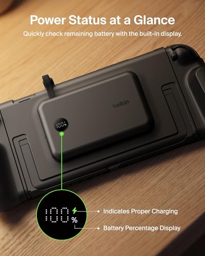 Belkin Nintendo Switch 2 Grip Charging Case with 10000mAh Power Bank 30W | Magnetically Attachable Custom 10000mAh Power Bank with Ergonomic Nonslip Grip, Quick Release, Dockable, Built-in Kickstand - color: Black, style: Charging Grip