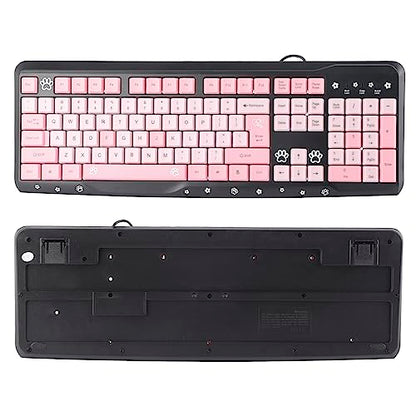 ANGGREK Silent Keyboard Mechanical Keyboard Membrane USB Wired 104 Keys QWERTY with Adjustable Bracket for Laptop Home Office Gaming (Black Pink) - color: Black Pink