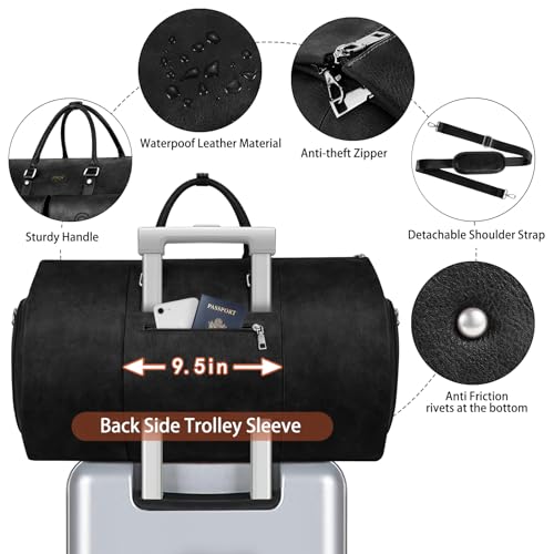 Garment Bag for Travel Convertible Carry on Travel Duffel Bag for Men Women | 3PCS Large Weekender Bag with Waterproof Shoes Pouch 2 in 1 Hanging Clothes Suit Dress Bag Travel Garment Duffel Bag 56L - color: C1-Black-1pc