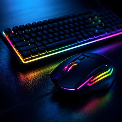 Wired RGB Keyboard and Mouse Combo, Rainbow Backlit, 104-Key Full-Size with Numpad, 6400 DPI Ergonomic High-Precision Mouse, USB Plug & Play, for PC Laptop Mac Office Gaming (Black)
