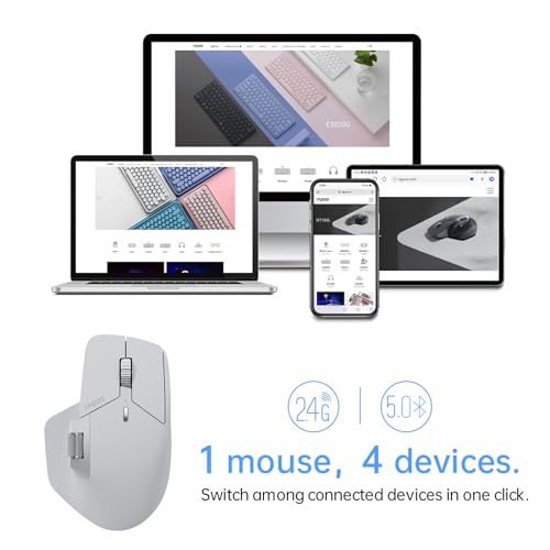 Rapoo MT760Mini Bluetooth Wireless Mouse - Bluetooth 5.0 and 2.4GHz Multi-Mode Connection, Support 4 Devices, M+ Cross Computer Technology, 11 Programmable Buttons,Light Grey - color: Light Grey, size: Mini