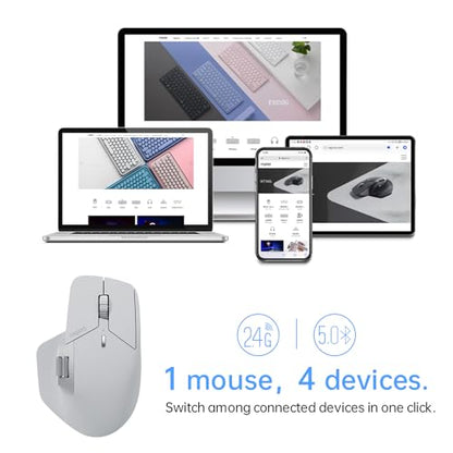 Rapoo MT760 Multi-Device Wireless Mouse, Bluetooth 5.0 and 2.4G Multi-Mode Connection, Up to 4 Devices, 11 Programmable Buttons, 4K DPI, 90 Days Battery Life, PC, Light Grey - color: Light Grey, size: Standard
