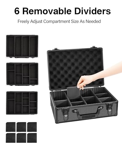 LOCKCURX Carbon Fiber Coin Storage Box & Coin Case – Holds 120 NGC/PCGS Graded Slabs or 1400 Coin Capsules, Dual Key Lock with 6 Removable Dividers, Customizable Silver Coin Storage for Collectors