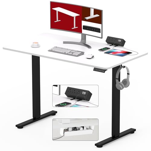 SANODESK Electric Standing Desk with Desk Clamp Power Strip 40"x 24" Whole-Piece Desktop Height Adjustable Stand Up Desk with Cable Management Sit Stand Home Office Desk Black Frame/White Top - color: Black Frame+white Top, size: 40"x24"