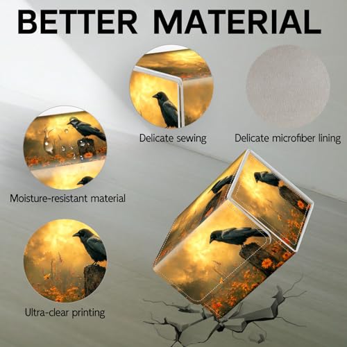 Trading Card Storage Box, Holds 100+ for MTG Cards, PU Leather with Magnetic Closure, Black Raven in Golden Flower Field Durable Deck Box for Magic the Gathering, Trading Card Games - color: Black Raven in Golden Flower Field