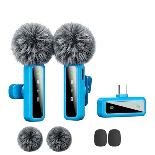Wireless Lavalier Microphone for iPhone - iPad, Android Phone Computer, Mini Microphone for Live Streaming, Video Recording, Outdoor or Indoor Interviews, YouTube, TikTok, Vlog (Blue) - color: blue