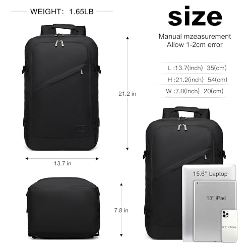 Kono Carry on Backpack, Airline Approved Under Seat Travel Backpack - color: Black, size: Small