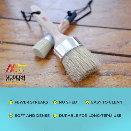 Modern Art Supplies Chalk Paint Brush Set - 4 Pcs for Furniture Painting | Includes 3 small wax brushes and 1 large bristle brush compatible with Annie Sloan and Fusion Mineral Paint