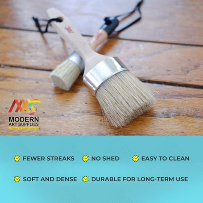 Modern Art Supplies Chalk Paint Brush Set - 4 Pcs for Furniture Painting | Includes 3 small wax brushes and 1 large bristle brush compatible with Annie Sloan and Fusion Mineral Paint