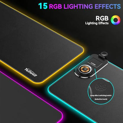 3 in 1 RGB Gaming Mouse Pad, Wireless Charging Mouse Mat Fast Charging for Phones Earbuds & Apple Watch, 15 Dynamic Lighting Modes, 31.5''x11.8'' Large Keyboard Pad with Magnetic Phone Holder