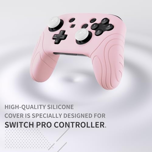 PlayVital Samurai Edition Ergonomic Silicone Skin Protective Case for Nintendo Switch Pro Controller, Soft Anti-Slip Switch Pro Controller Grip Protector with Thumb Grips - Cherry Blossoms Pink - color: Cherry Blossoms Pink