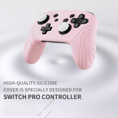 PlayVital Samurai Edition Ergonomic Silicone Skin Protective Case for Nintendo Switch Pro Controller, Soft Anti-Slip Switch Pro Controller Grip Protector with Thumb Grips - Cherry Blossoms Pink - color: Cherry Blossoms Pink
