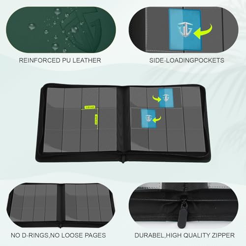 12 Pockets Trading Card Zipper Binder for 720 Cards| Secure Side Loading Pockets | Trading Card Album Folder | Compatible with YuGiOh, MTG (Dark Green 12) - color: Dark Green 12