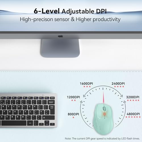 TECKNET 2.4G Wireless Mouse, 4800 DPI Ergonomic Computer Mouse, USB, Green | Mouse for Laptop with USB Receiver, 6 Adjustable DPI, Quiet Click, 30-Month Battery, 6 Button, Portable for PC Chromebook Mac - color: Green