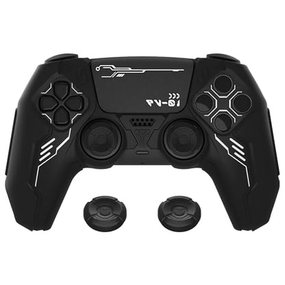 PlayVital Mecha Edition Silicone Cover Compatible with ps5 Controller with 2 Joystick Caps and 6 Stickers, Shockproof Non-Slip Grip Protector Accessories, Fits for ps5 Charging Station - Black - color: Black