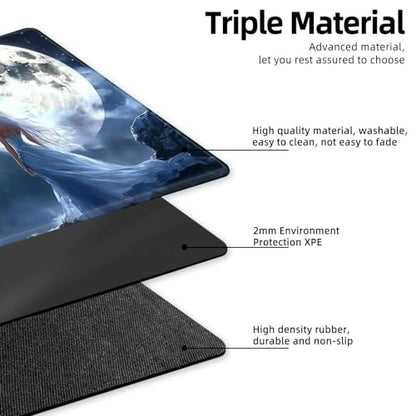 for MTG Playmat TCG Card Game Mat with Stitched Edges,Board Game Mats Non-Slip Waterproof Rubber Base 24 x 14 inch for CCG RPG DTCG Trading Card,Moonlight Lion Princess - color: Moonlight Lion Princess
