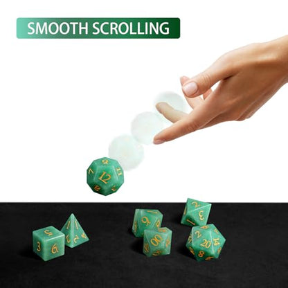 LUCKY-M Aventurine Gemstone DND Dice Set, 7 PCS Dungeons and Dragons Dice with Case for RPG MTG, Stone Dice Set D&D D4 D6 D8 D10 D00 D12 D20 - color: Aventurine