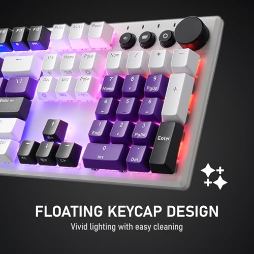 iRocks K74R Wireless RGB Illuminated Mechanical Gaming Keyboard, Hot-Swappable Switches, Floating Design, PBT 107 Keys NKRO, Detachable USB-C Cable - White Amethyst (Brown Switches) - color: White Amethyst, size: Brown Switches