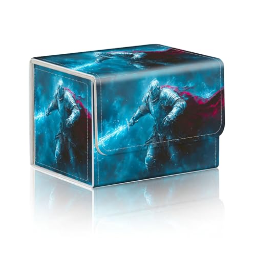 Trading Card Storage Box, Holds 100+ for MTG Cards, PU Leather with Magnetic Closure, Knight with Red Cape and Frost Sword Durable Deck Box for Magic the Gathering, Trading Card Games - color: Knight with Red Cape and Frost Sword
