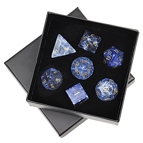 mookaitedecor 7 PCS Sodalite Stone DND Dice Set for RPG MTG Table Games | Crystal DND Dice, Role Playing Dice, Dungeons and Dragons, Polished Tumbled Stones, Home Decoration - color: Blue