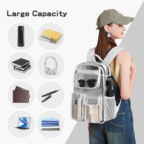 Cusangel Heavy Duty Clear Backpack Clear BookBag,Stadium backpack 16 x11 x5inch TPU Large Capacity See Through Backpack for Sport Events,Travel (Grey) - color: Grey