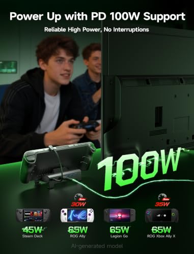 JSAUX 6-in-1 Docking Station for ROG Xbox Ally X/Steam Deck/LegionGo HB0612 | 4K@120Hz HDMI, Gigabit Ethernet, 100W PD Fast Charging, 3 USB 3.0 Ports, Widely Compatible with SteamOS & Windows Handhelds - color: 6-in-1 (Upgraded)