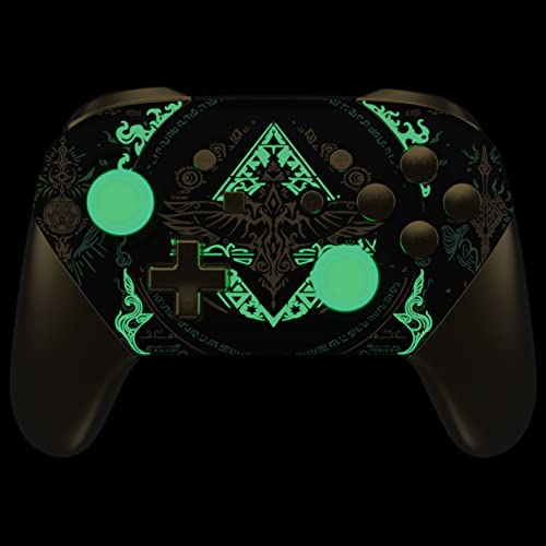 eXtremeRate Glow in Dark - Totem of Kingdom Black Faceplate Backplate Handles for Nintendo Switch Pro Controller, Replacement Grip Housing Shell Cover and Buttons for Switch Pro Controller - color: Glow in Dark - Totem of Kingdom Black