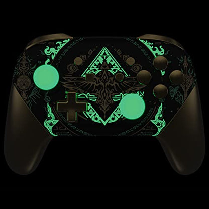eXtremeRate Glow in Dark - Totem of Kingdom Black Faceplate Backplate Handles for Nintendo Switch Pro Controller, Replacement Grip Housing Shell Cover and Buttons for Switch Pro Controller - color: Glow in Dark - Totem of Kingdom Black