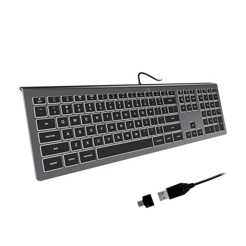 USB Wired Keyboard for Mac with White Backlight, Compatible with Mac mini, iMac, MacBook, Plug and Play Full-Sized Keyboard for Office, Home Use