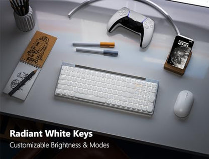 Earto CT100 Wireless Mechanical Keyboard, Ultra Slim 96%- 100 Keys Low Profile Mechanical Keyboard, Bluetooth/2.4G/ Wired, White LED Backlight, Windows& Mac Compatible Aluminum- Red Switch
