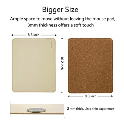 MelVan PU Leather Mouse Pad with Stitched Edge, Wood Mousepad, Waterproof Gaming Mouse Pad Mat for Computers, Laptop, Office & Home, 10.2" x 8.3", 1 Pack (Beige) - color: Beige