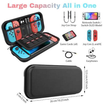 Custom Photo Carrying Case for Nintendo Switch/OLED, Personalized Name Accessories Bundle Hard Shell Travel Pouch with 8 Game Cartridges, Screen Protector, Clear Switch Cover Case, Thumb Grips, Black - size: Nintendo Switch/OLED