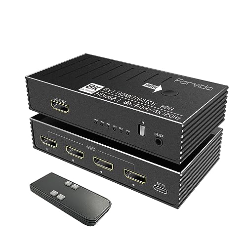 HDMI Switch 4 in 1 Out 8K 120Hz 4K HDMI 2.1 Switcher/Splitter 4 in 1 Out with Remote, 4 Port Hub for Gaming PS5 Xbox TV Monitor - Ultra HD HDR 1080P 3D
