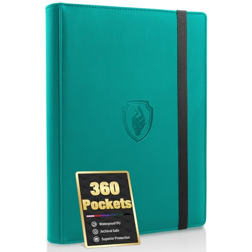Premium 9 Pocket Card Binder for 360 Cards, Fabmaker PU Cover Trading Card Binder, Sturdy Card Collection Album, Sleek Card Holder Folders for Game Cards & Sports Cards, Turquoise - color: Turquoise, size: 360 Pocket