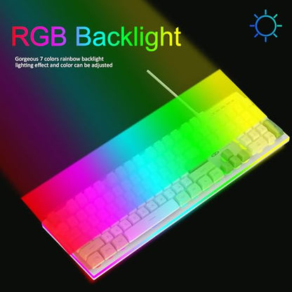 MageGee GT838 Gaming Keyboard and Mouse Combo, 104 Keys RGB Backlit Quiet Wired Keyboards with Number Pad, Metal Panel, Anti-Ghosting, Keyboards Set for Desktop, Laptop, PC, Green - color: White Green
