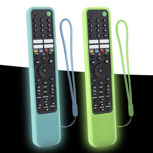 2 Pack Cover for Sony TV Remote RMF-TX600U RMF-TX500U RMF-TX500E RMF-TX600E | Protective Silicone Case for Sony RMF-TX621U RMF-TX520U Remote Control Waterproof, Anti-slip (Glow Green + Glow Blue) - color: Glow Green + Glow Blue
