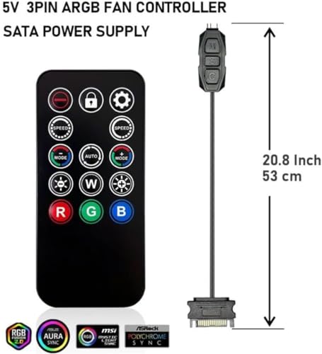 ShakingTank Mini ARGB PC Fans Controller Kit for RGB Case Fans, PC ARGB LED Strip，14 Key-17Key Remote Control Switch Colors Fan - style: 14 KEY ARGB PC Fans Controller Kit