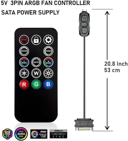 ShakingTank Mini ARGB PC Fans Controller Kit for RGB Case Fans, PC ARGB LED Strip，14 Key-17Key Remote Control Switch Colors Fan - style: 14 KEY ARGB PC Fans Controller Kit
