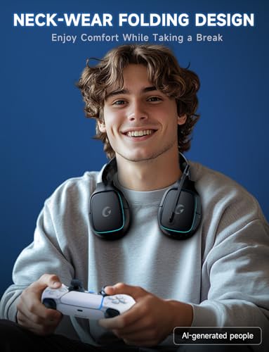 Gvyugke 2.4GHz Wireless Gaming Headsets for PS5, PS4, PC, Switch - Bluetooth 5.3 Gaming Headphones with Noise Canceling Mic, 7.1 Surround Sound, 70H Battery, Blue Lighting - Matte Black - color: Matte Black