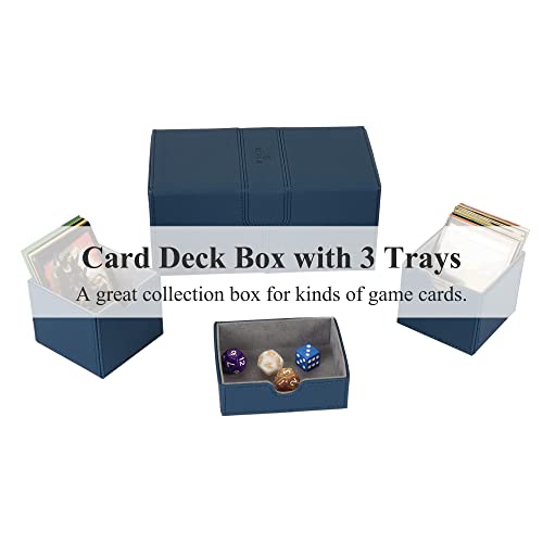 AEGIS GUARDIAN Card Deck Box for MTG with 3 Tray Commander Deck Box Hold 200+ Double Sleeved Cards, PU Leather 7 Strong Magnets Card Storage Box Deck Game Case for TCG CCG, Blue - color: 2-3