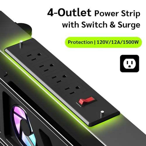 CABTE Computer Tower Stand with Charging Station and Cooling System | Adjustable Mobile CPU Holder with 4 Rolling Casters, Under Desk CPU Bracket PC Floor Cart PC Riser for Office, Home - color: Socket with Fan