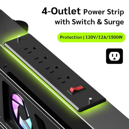 CABTE Computer Tower Stand with Charging Station and Cooling System | Adjustable Mobile CPU Holder with 4 Rolling Casters, Under Desk CPU Bracket PC Floor Cart PC Riser for Office, Home - color: Socket with Fan