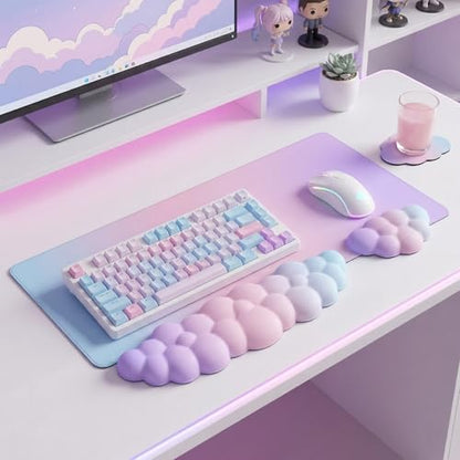 Cloud Mouse Pad Keyboard Wrist Rest 4PCS Extended Large Pink Sky Desk Mat Pad Set Memory Foam Non-Slip Cute Ergonomic Gaming Mouse Pad Wrist Support for Computer Laptop Home Office Pink Purple - color: 4pcs Pink Purple
