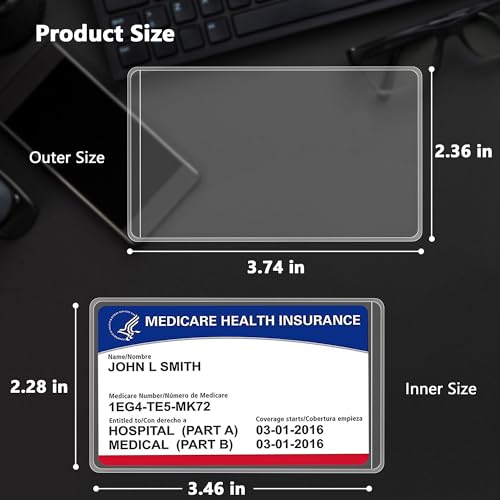 New Medicare Card Holder Protector Sleeves, Social Security Card Protector, 12 Mil Clear PVC Water Resistant Plastic Sleeves for New Medicare/Social Security/Business/ID/Credit Cards(6 Pack)